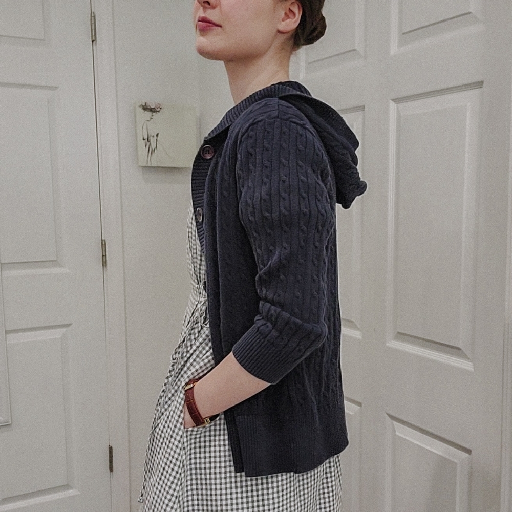 Women's Blue Cable Knit Cardigan - Picture 3 of 8
